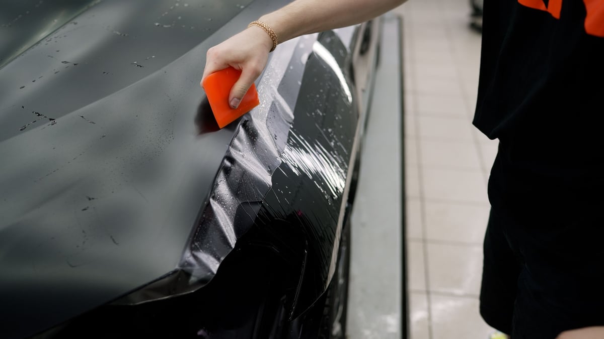 Transparent vinyl film on car hood