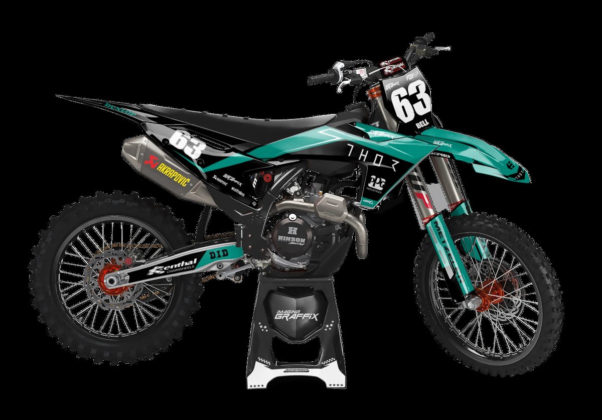 Vivid neon motocross graphics kit design, printed and pre-cut at Imagine Graffix